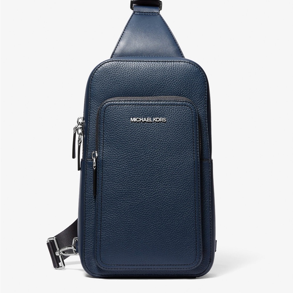 Michael Kors Cooper Slim Pebbled Leather Commuter Sling Pack Navy